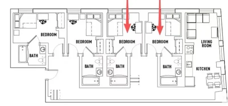 2 Private Rooms with En-Suite Baths in 4B4B at Lightview | Walk to NEU | All Bills Included - Bedroom 2